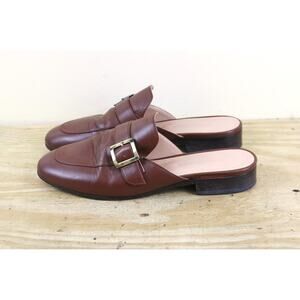 Italic Italian Womens 36.5 Brown Leather Buckle Loafer Mules Flats Italy
